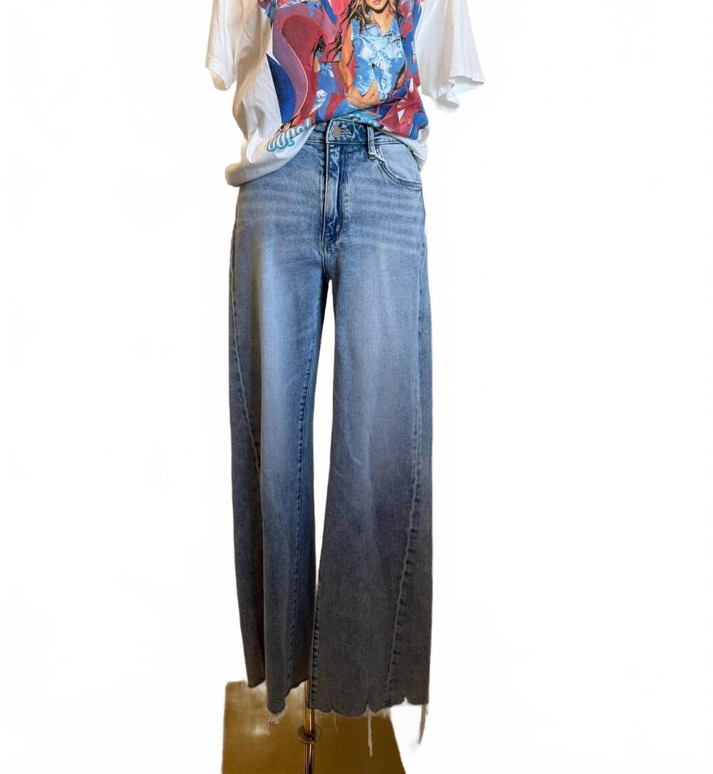 NEW FLYING MONKEY women's high rise raw hem jean in light wash